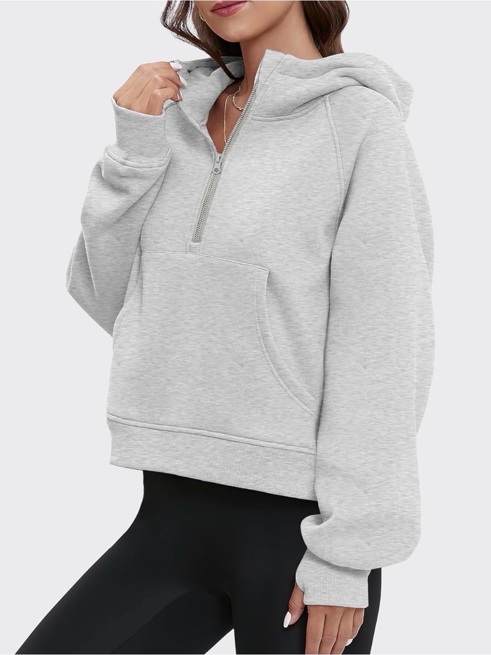 Women's Light Gray Half-Zip Hoodie Sweatshirt